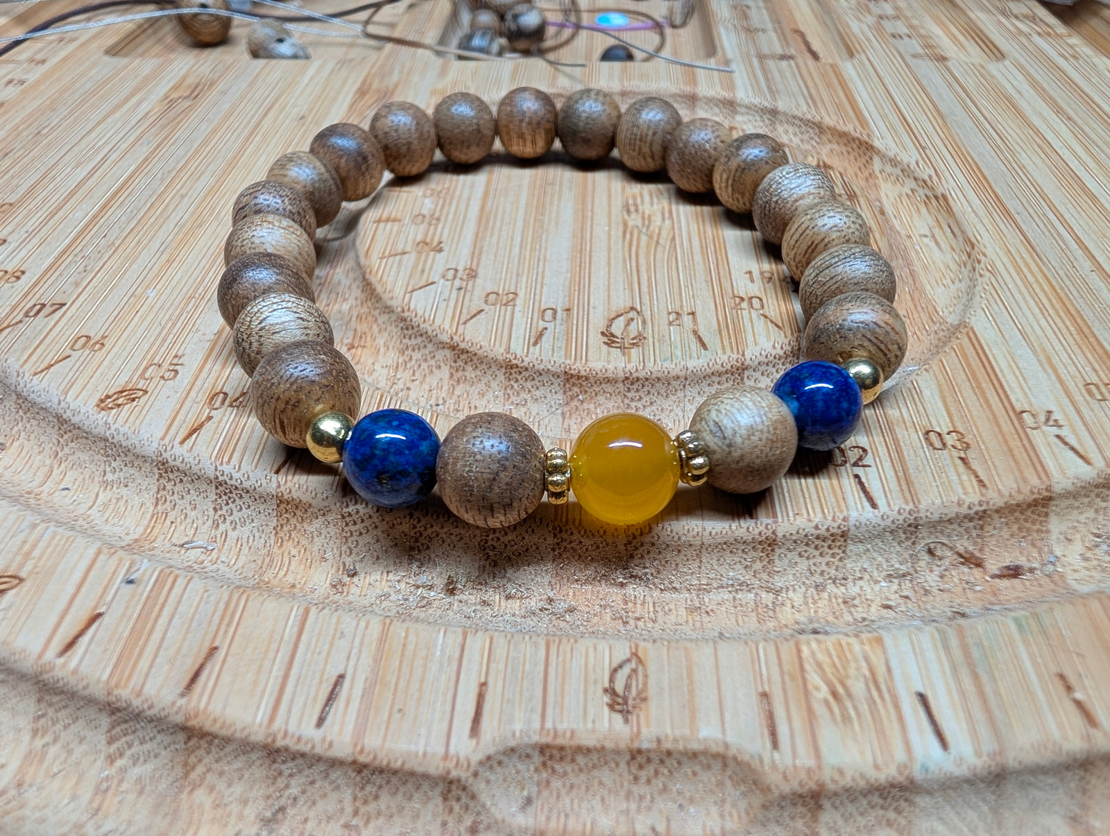 ab08 - The Celestial Sunrise Cultivated Agarwood Bracelet and gemstone