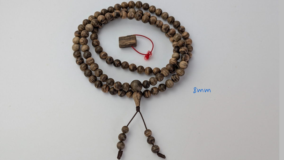 STK108 - 108 串念珠，采用塔拉坎野生沉香制成，6 毫米和 8 毫米