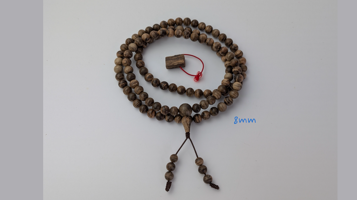 STK108 - 108 串念珠，采用塔拉坎野生沉香制成，6 毫米和 8 毫米