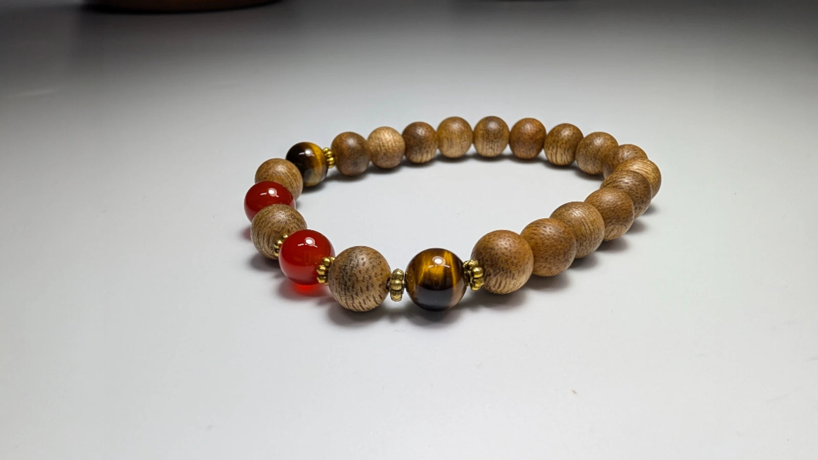 The Solar Spirit Cultivated Agarwood Bracelet and Tiger's Eye, Carnelian