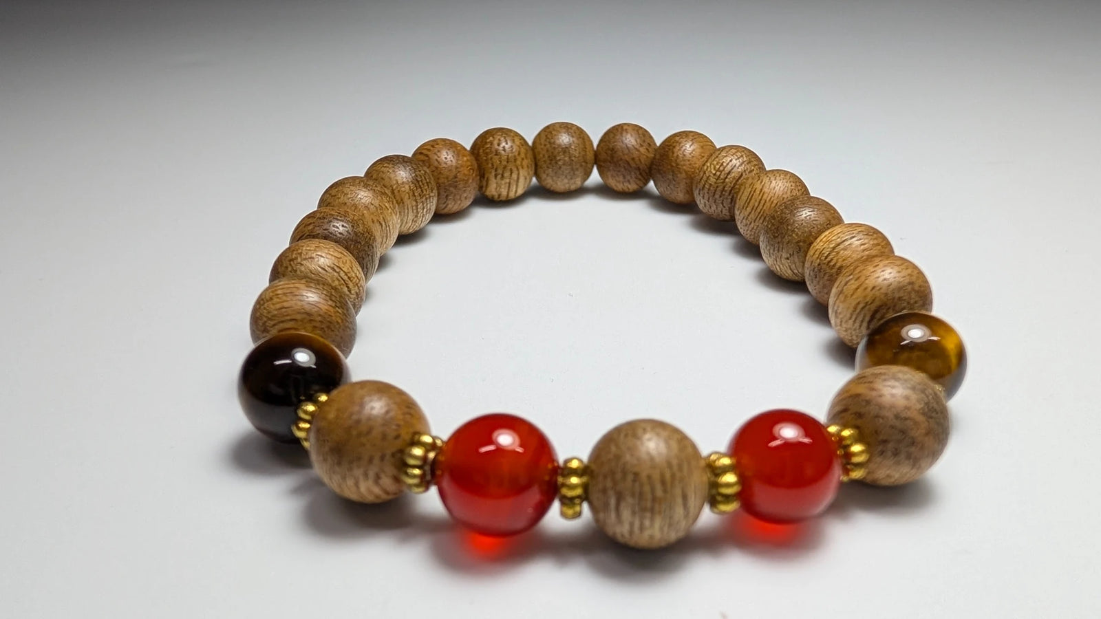 The Solar Spirit Cultivated Agarwood Bracelet and Tiger's Eye, Carnelian