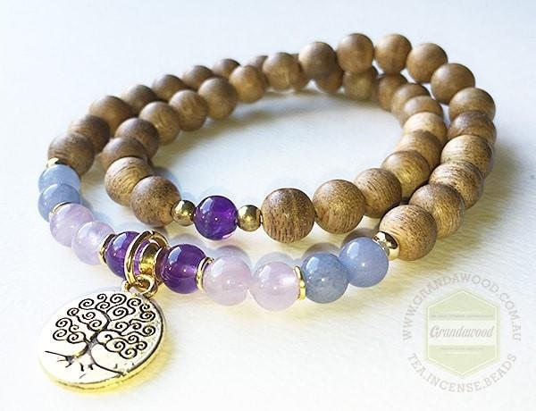 Agarwood, Amethyst , Aquamarine gemstones bracelet -