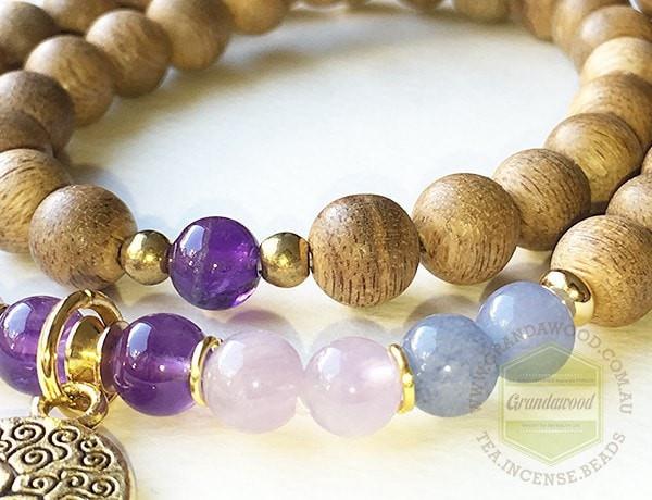 Agarwood, Amethyst , Aquamarine gemstones bracelet -
