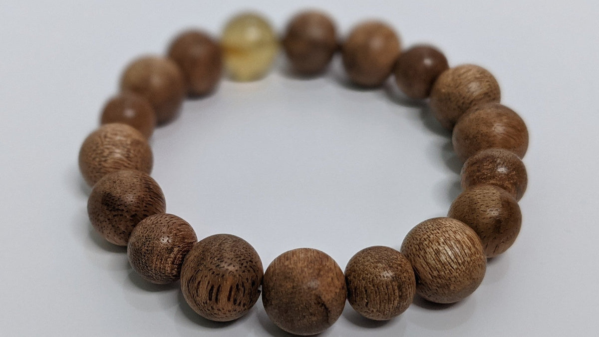 Rare Blue Amber and Vietnamese Wild Agarwood Bracelet -