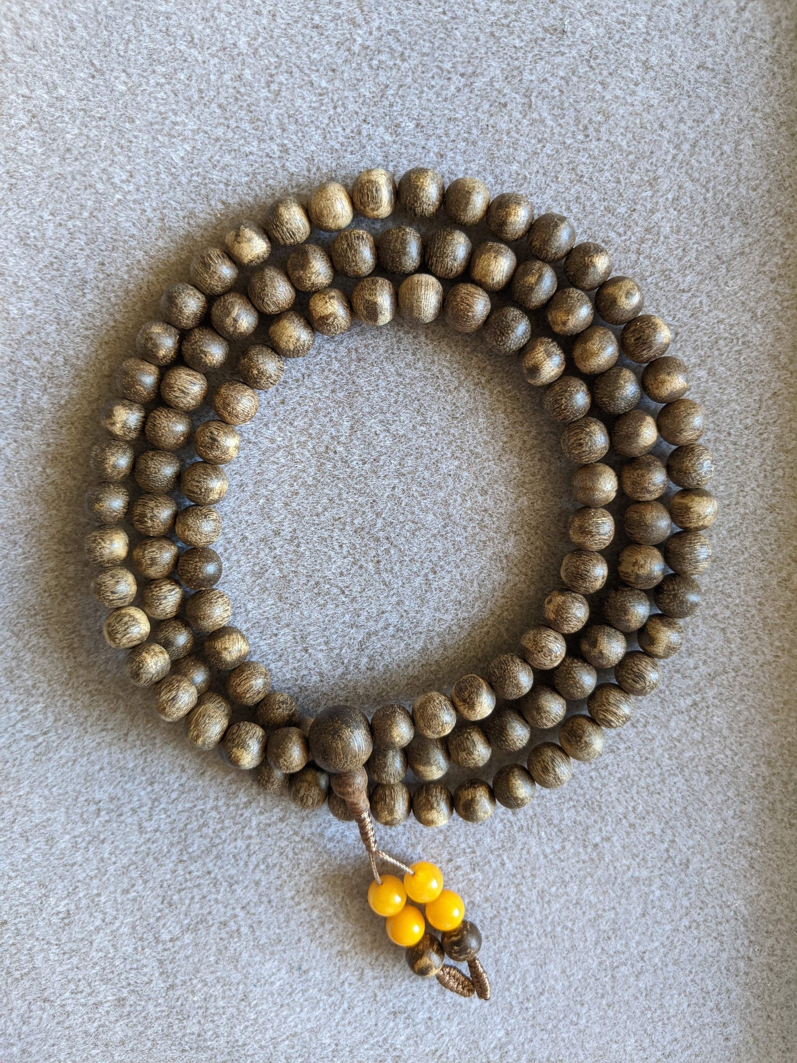The Wiseman , Wisdom From The Elders, 108 mala made from Wild Agarwood from a small village - 8mm with Ambers
