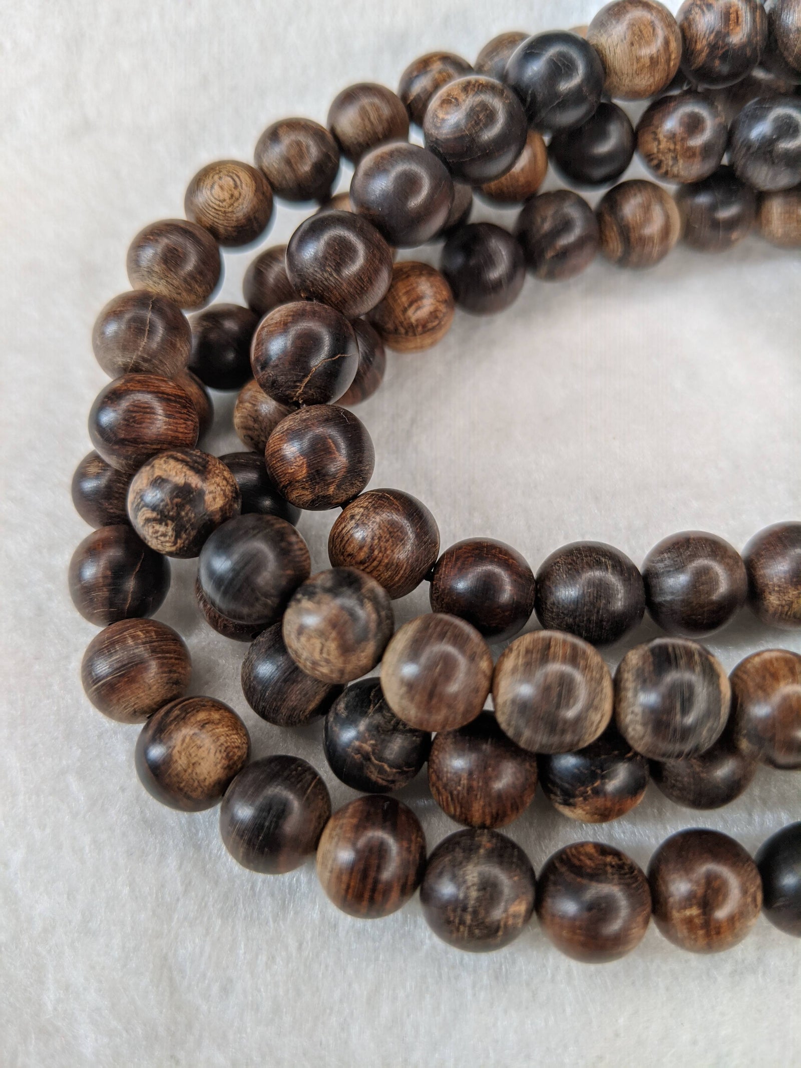 Resin coated Indo Agarwood Mala Prayer beads, Meditation Necklace 108 Wild Agarwood Mala Beads -