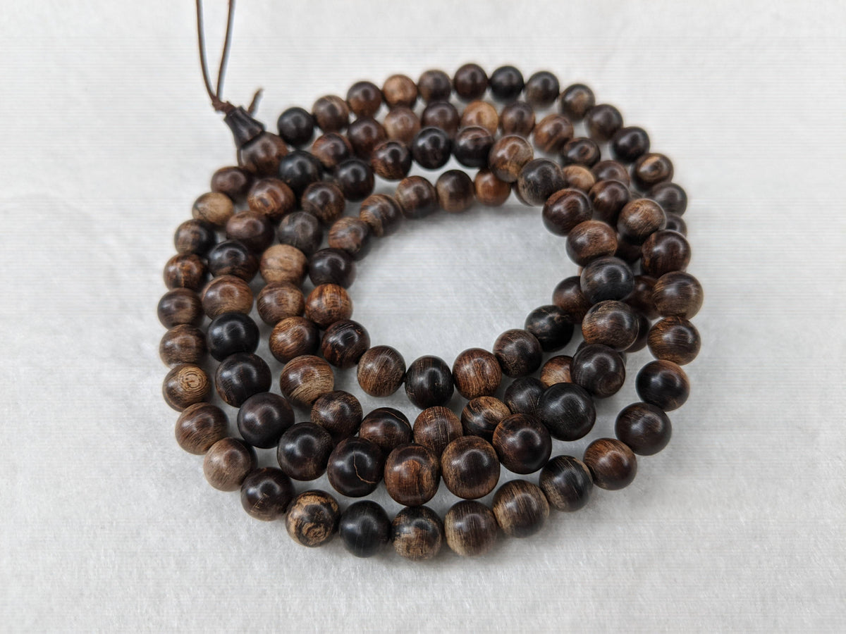 Resin coated Indo Agarwood Mala Prayer beads, Meditation Necklace 108 Wild Agarwood Mala Beads -