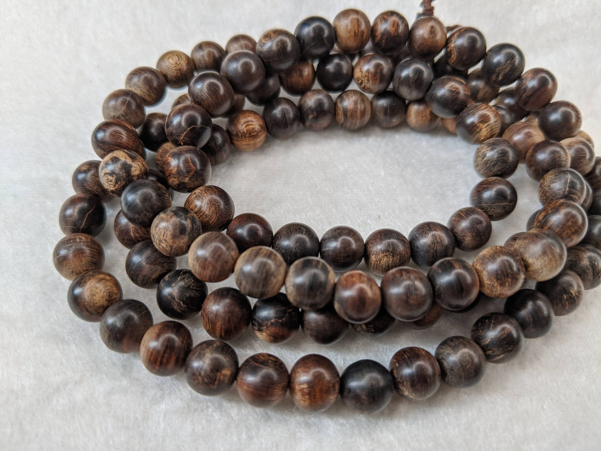 Resin coated Indo Agarwood Mala Prayer beads, Meditation Necklace 108 Wild Agarwood Mala Beads -