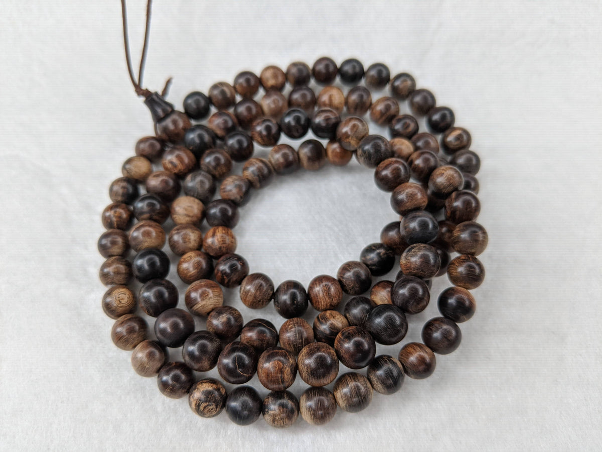 Resin coated Indo Agarwood Mala Prayer beads, Meditation Necklace 108 Wild Agarwood Mala Beads -