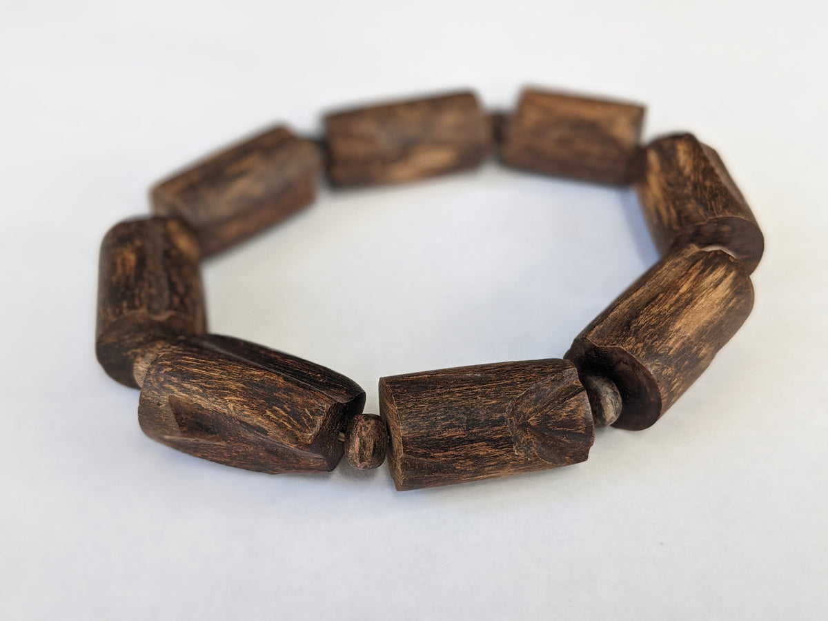 Style of the nature: Raw Wild Sinking Agarwood Bracelet made from small tree branches -