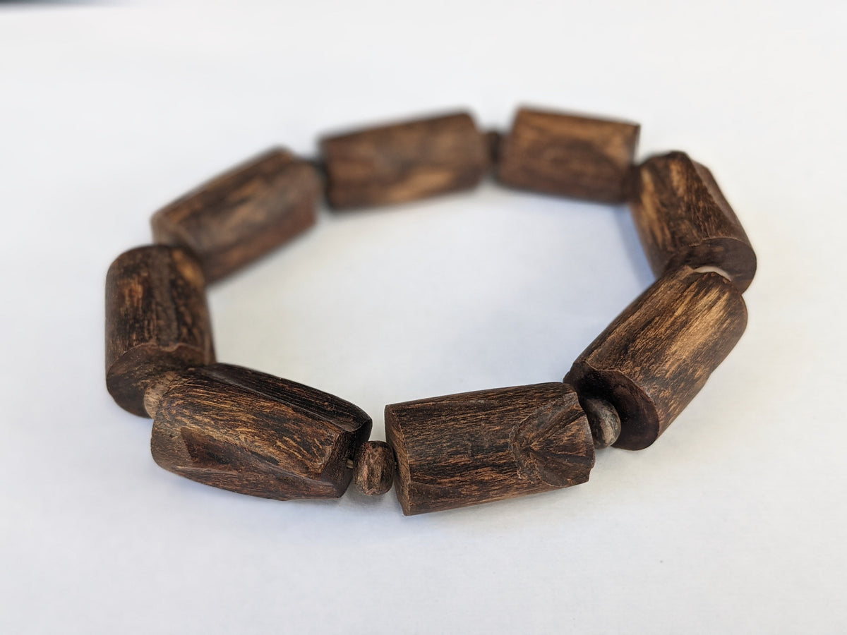 Style of the nature: Raw Wild Sinking Agarwood Bracelet made from small tree branches -