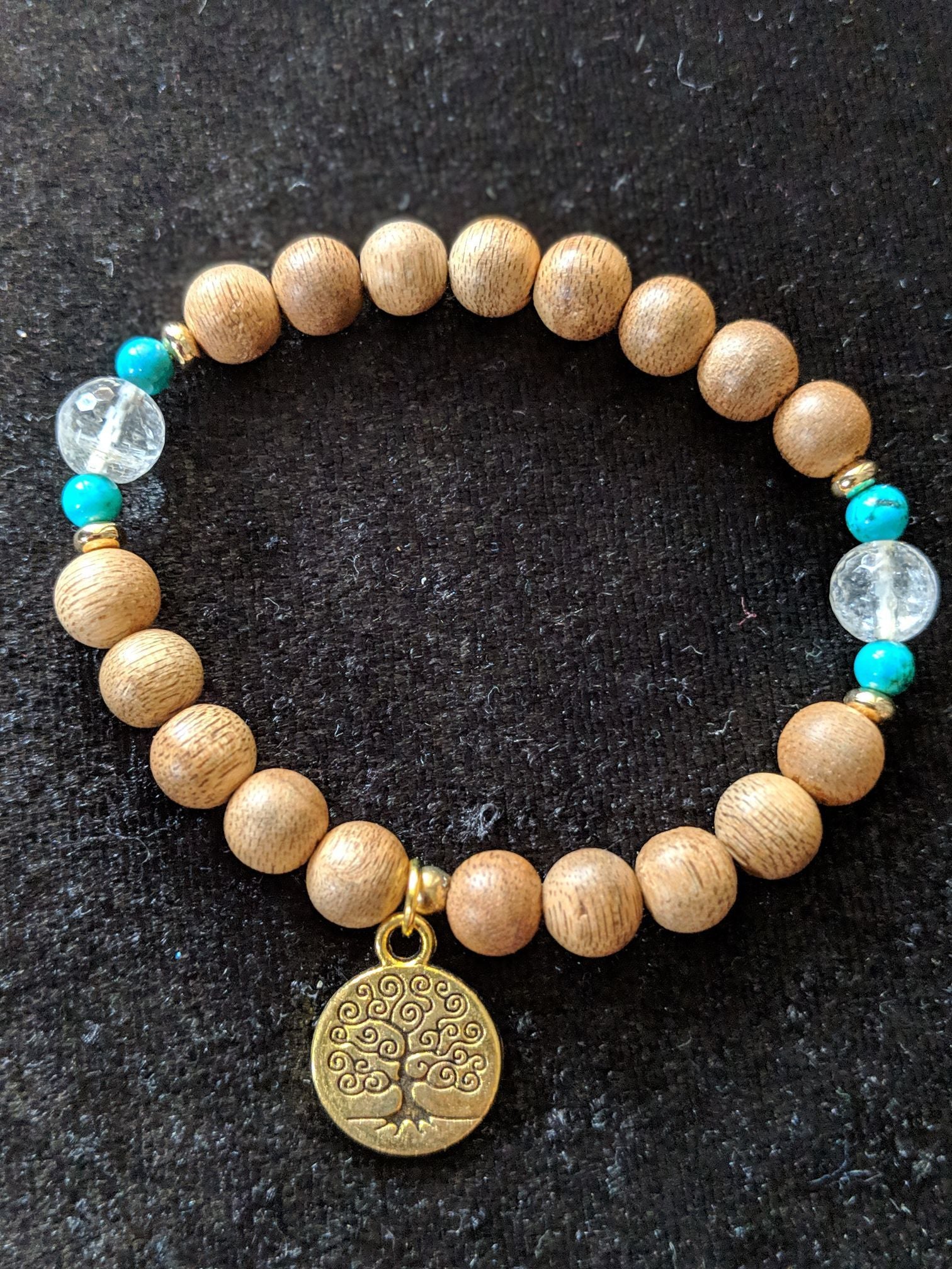 The Clarity - Cultivated agarwood 8mm bracelet with Tree of Life pedant, citrine and turquoise -