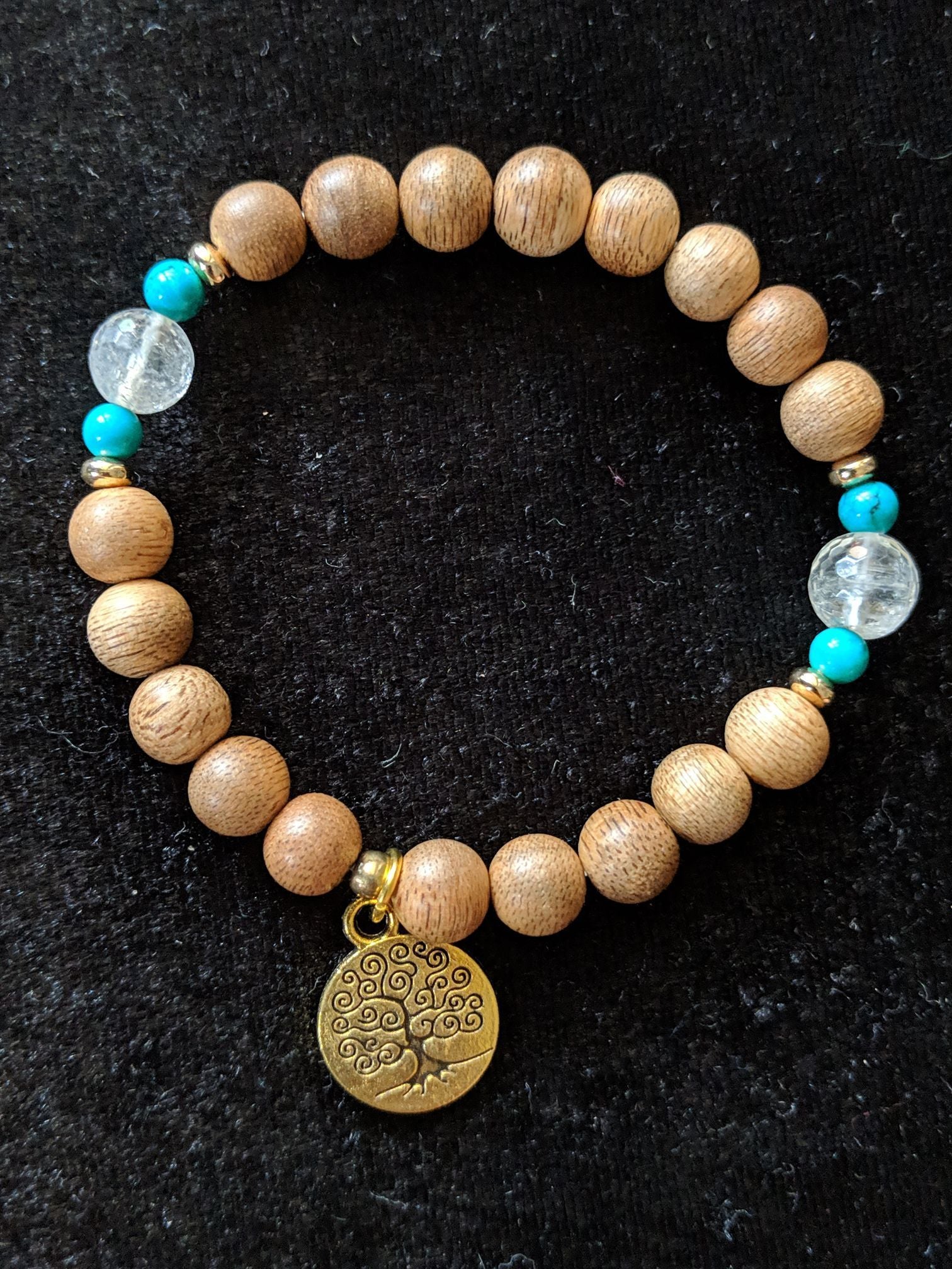 The Clarity - Cultivated agarwood 8mm bracelet with Tree of Life pedant, citrine and turquoise -