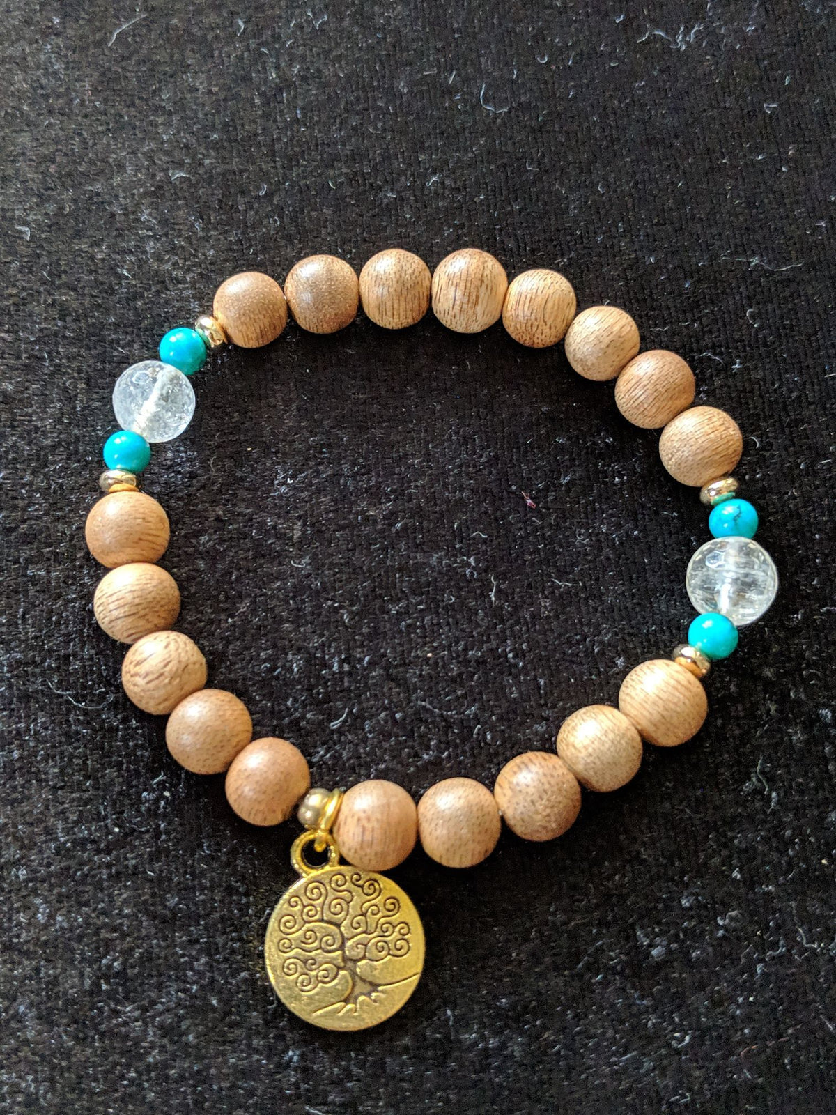 The Clarity - Cultivated agarwood 8mm bracelet with Tree of Life pedant, citrine and turquoise -