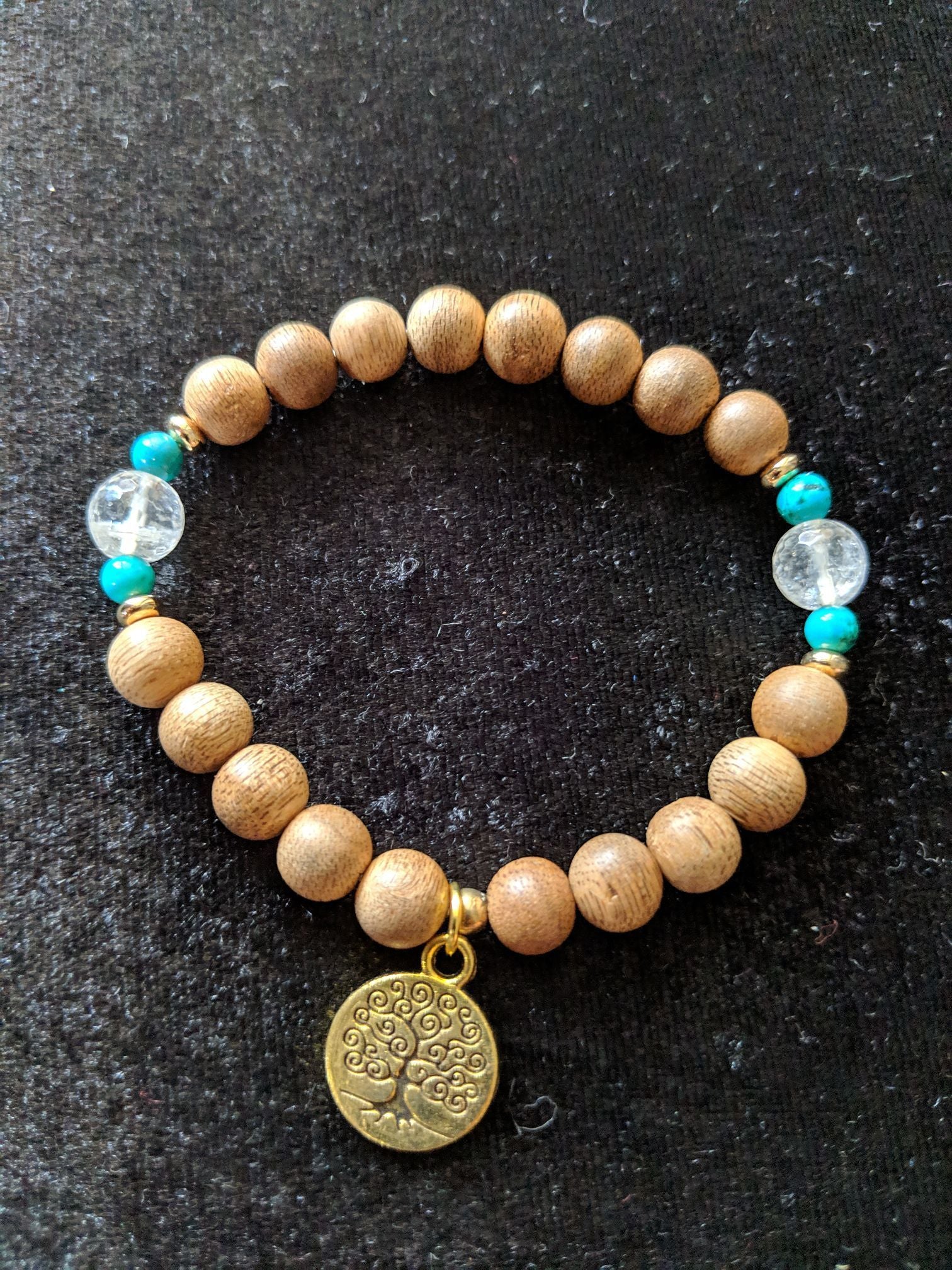 The Clarity - Cultivated agarwood 8mm bracelet with Tree of Life pedant, citrine and turquoise -