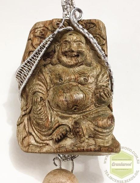 Happy (Laughing) Buddha Wild Agarwood Car Decor with Silver Hanger - Buddha 2