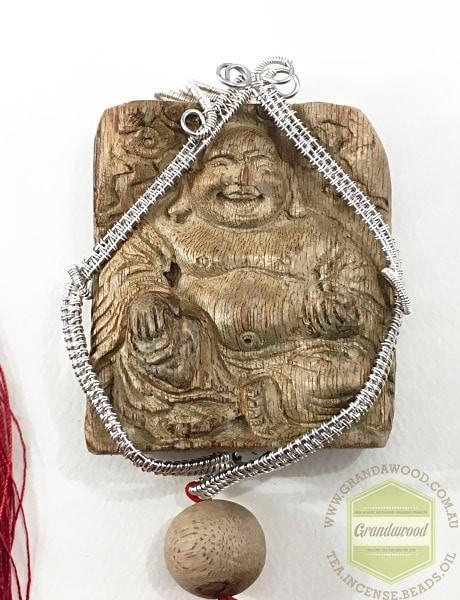 Happy (Laughing) Buddha Wild Agarwood Car Decor with Silver Hanger - Buddha 3