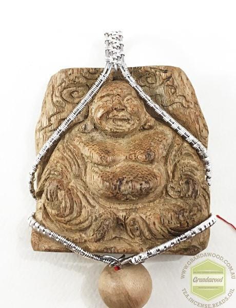 Happy (Laughing) Buddha Wild Agarwood Car Decor with Silver Hanger - Buddha 5