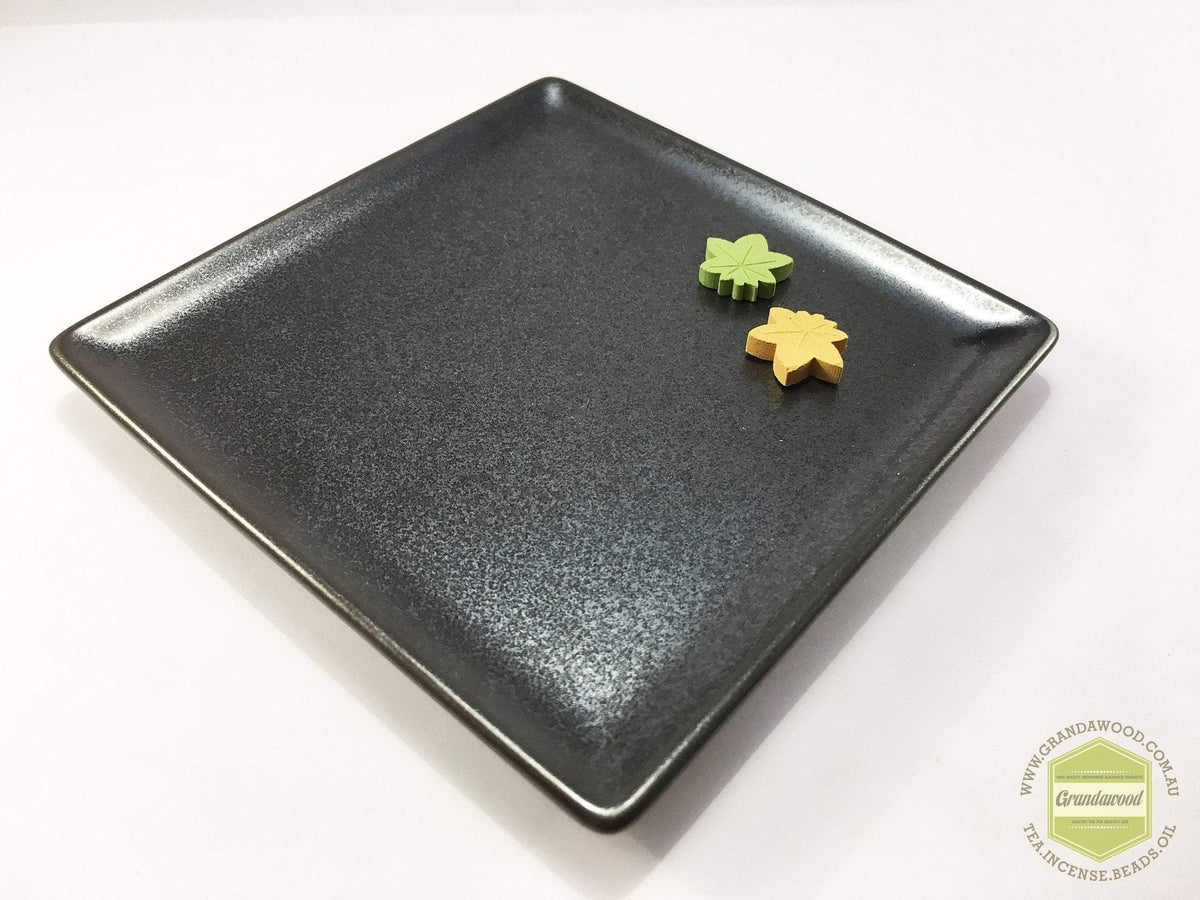 Incense Tray Ceramic Square (Blue/ Black) by Shoyeido - Black