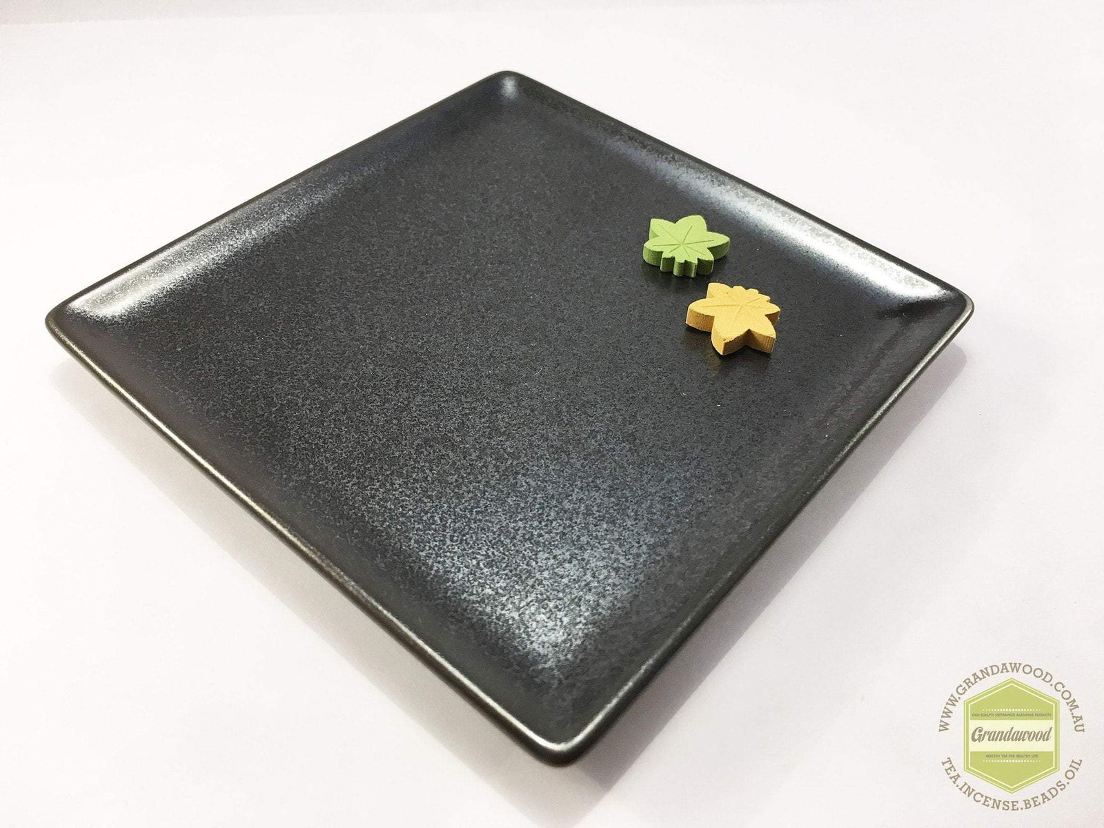 Incense Tray Ceramic Square (Blue/ Black) by Shoyeido - Black