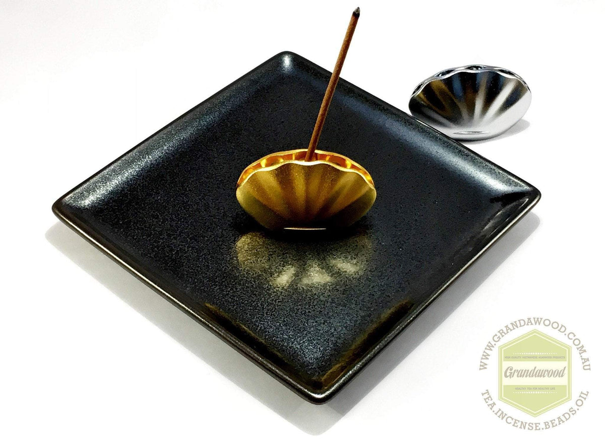 Incense Tray Ceramic Square (Blue/ Black) by Shoyeido -