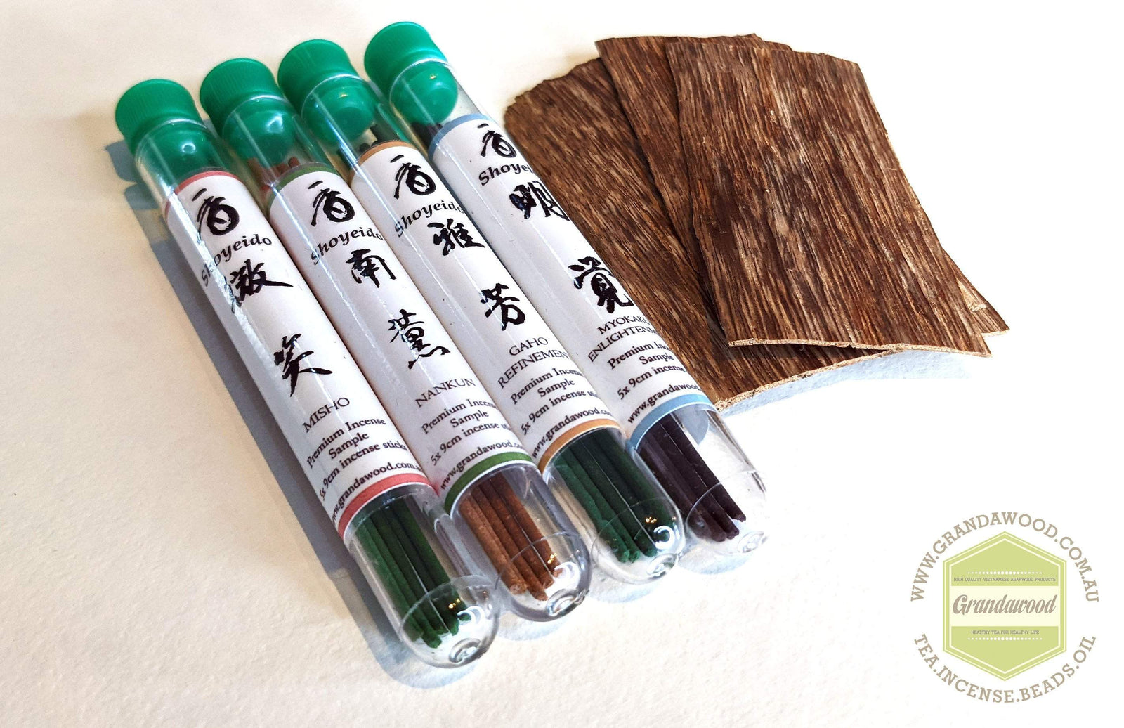 Shoyeido Premium Agarwood Incense Sample Set + Complement High Resin Cultivated Agarwood Chip -