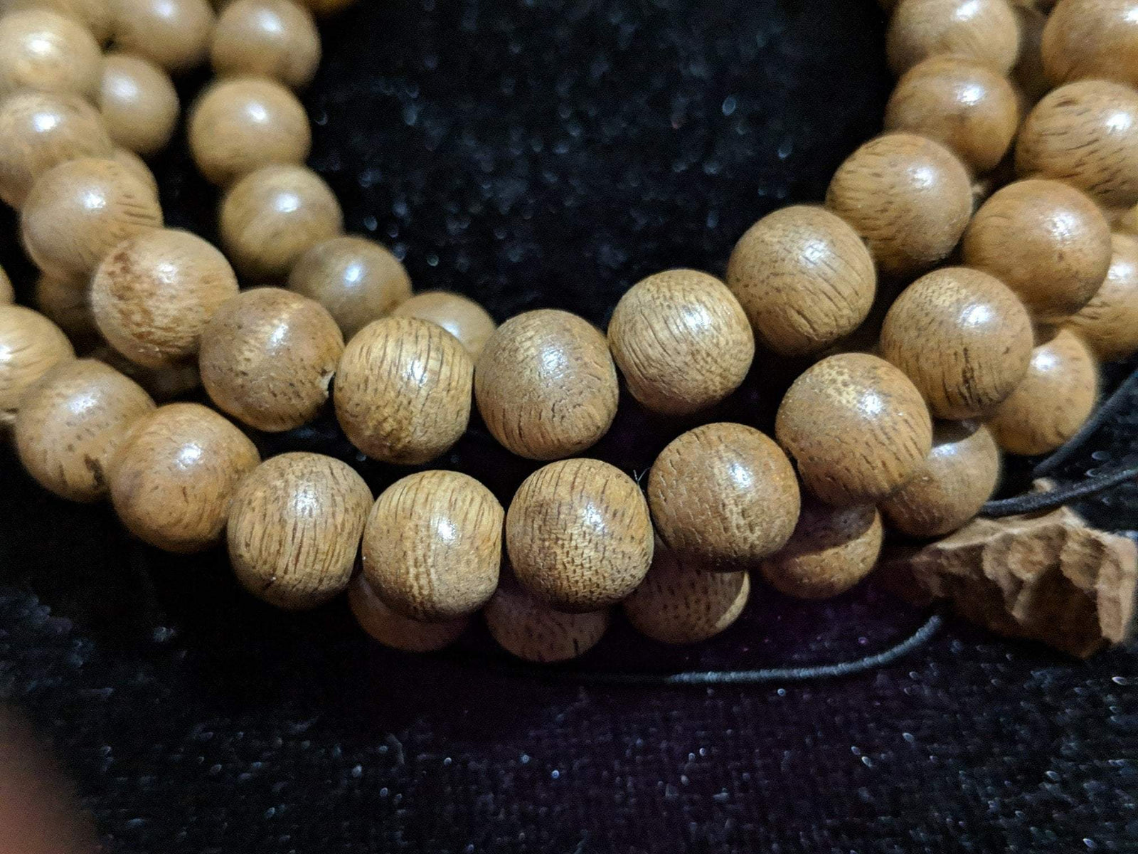 SOLD-The Contentment Wild Borneo Agarwood Mala 8mm 20g 108 beads plus 6 extras and 1 piece of material -
