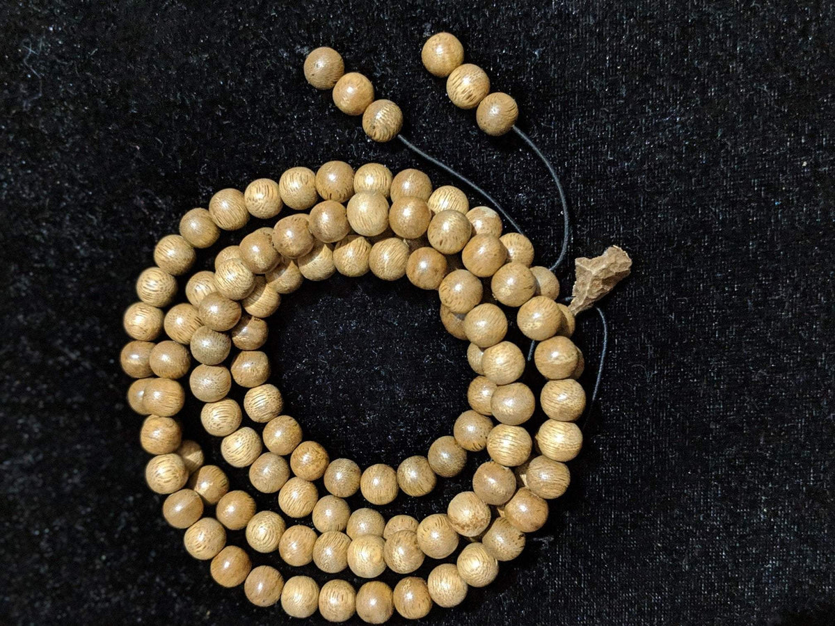 SOLD-The Contentment Wild Borneo Agarwood Mala 8mm 20g 108 beads plus 6 extras and 1 piece of material -