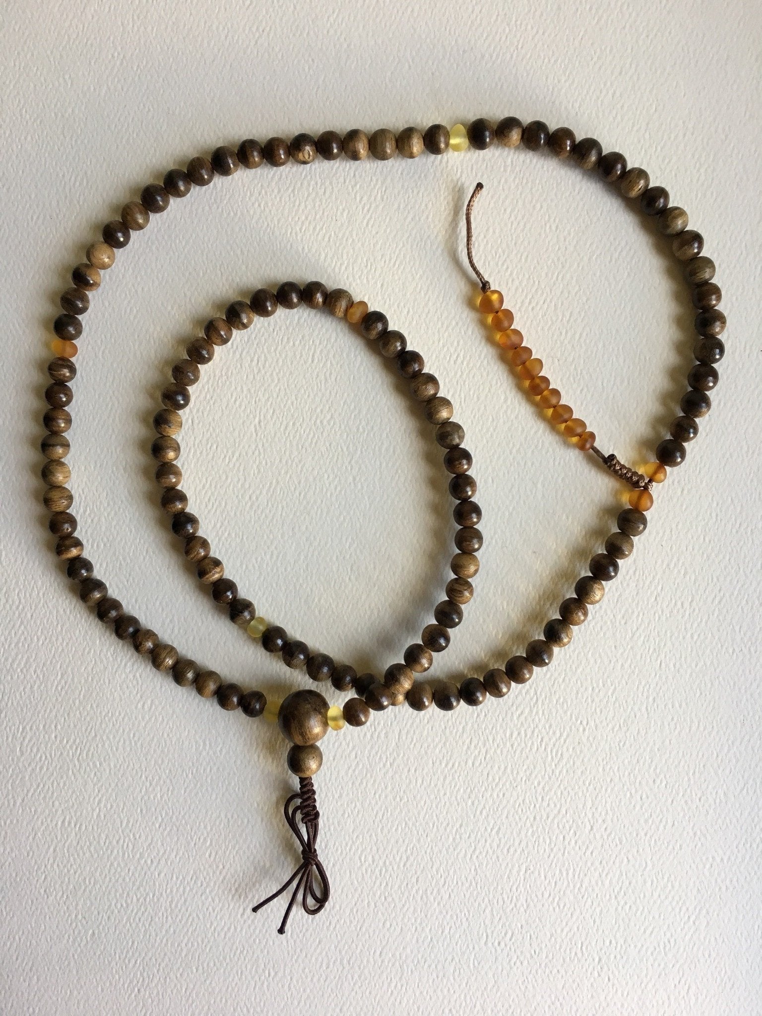 SOLD- Resinous Wild Agarwood 108 mala beads and high grade amber -