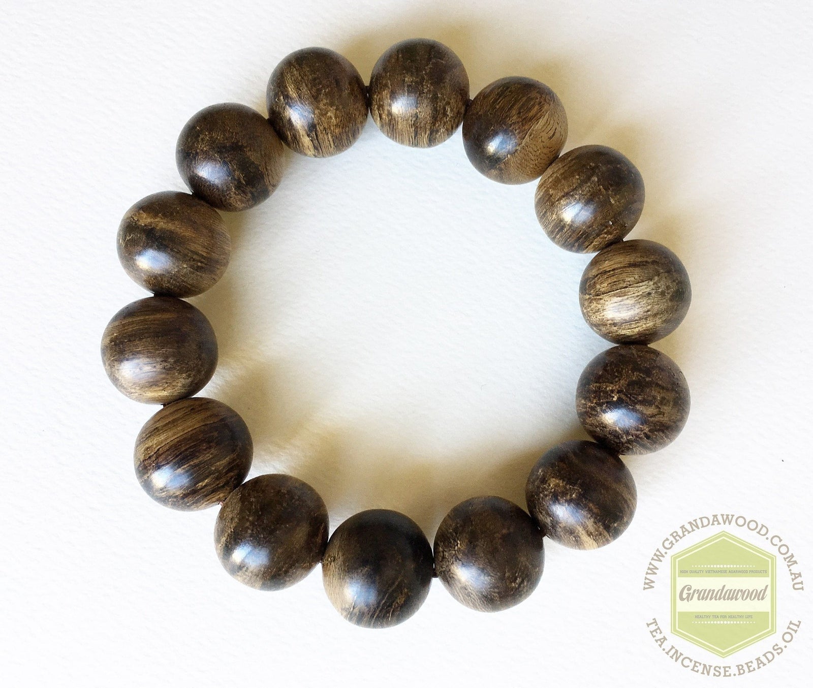 SOLD-The Forgotten Treasure- Indonesian Wild Agarwood Bracelet 16 mm half sinking -