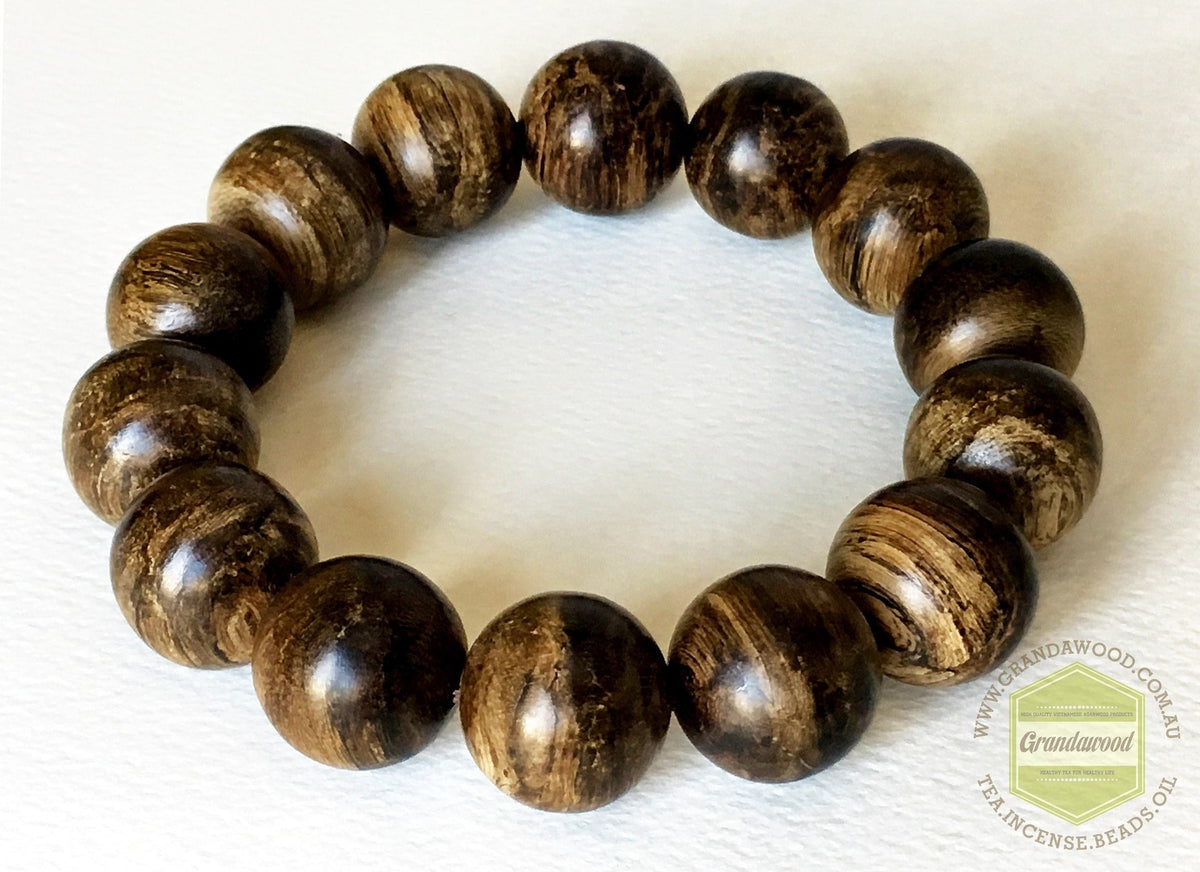 SOLD-The Forgotten Treasure- Indonesian Wild Agarwood Bracelet 16 mm half sinking -