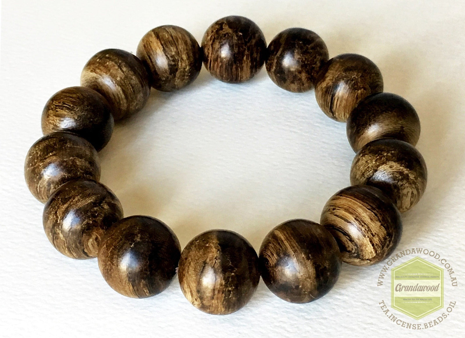 SOLD-The Forgotten Treasure- Indonesian Wild Agarwood Bracelet 16 mm half sinking -