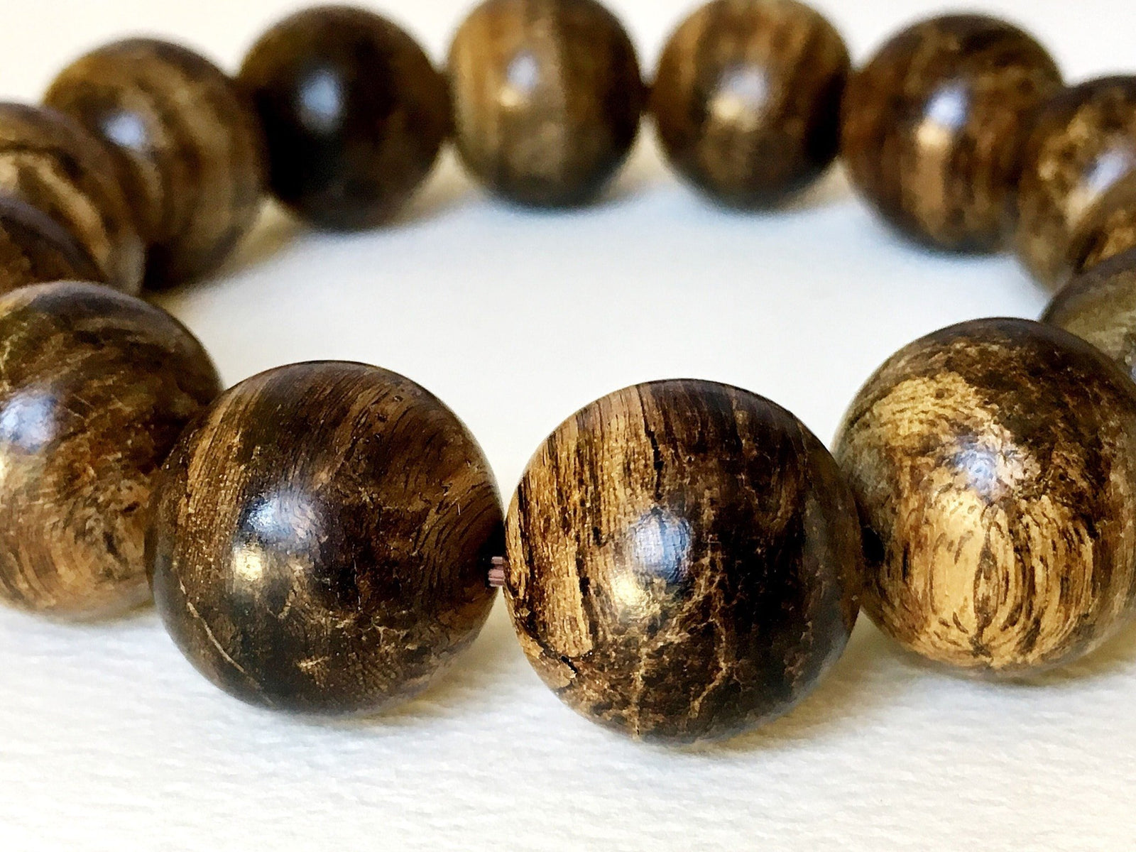 SOLD-The Forgotten Treasure- Indonesian Wild Agarwood Bracelet 16 mm half sinking -
