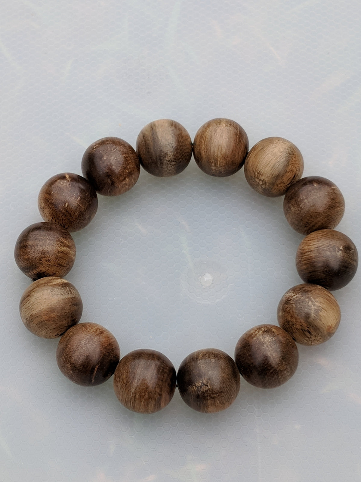 Wild Agarwood Bracelet Borneo 28g sandpaper polished 14 beads 16mm -
