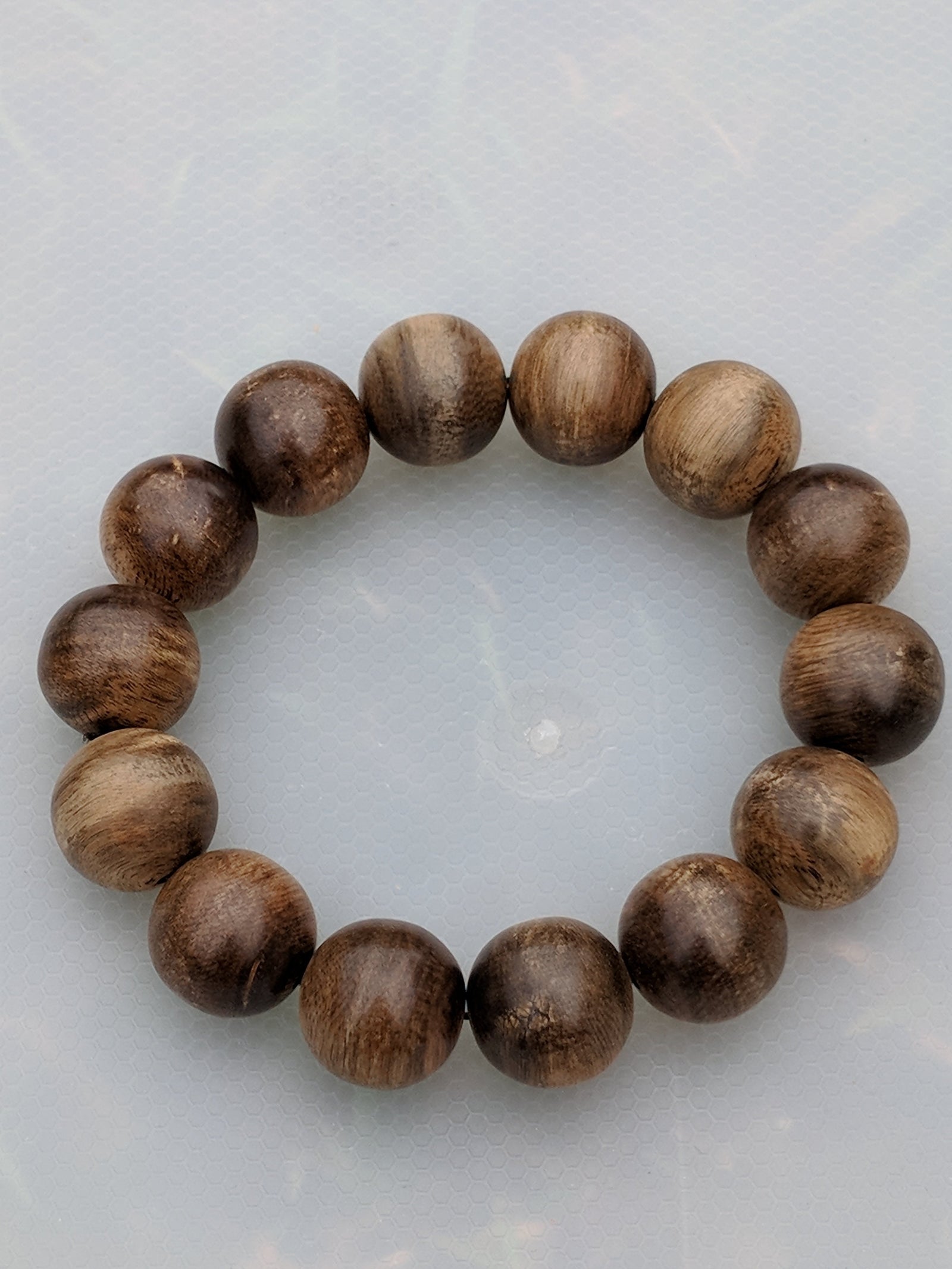 Wild Agarwood Bracelet Borneo 28g sandpaper polished 14 beads 16mm -