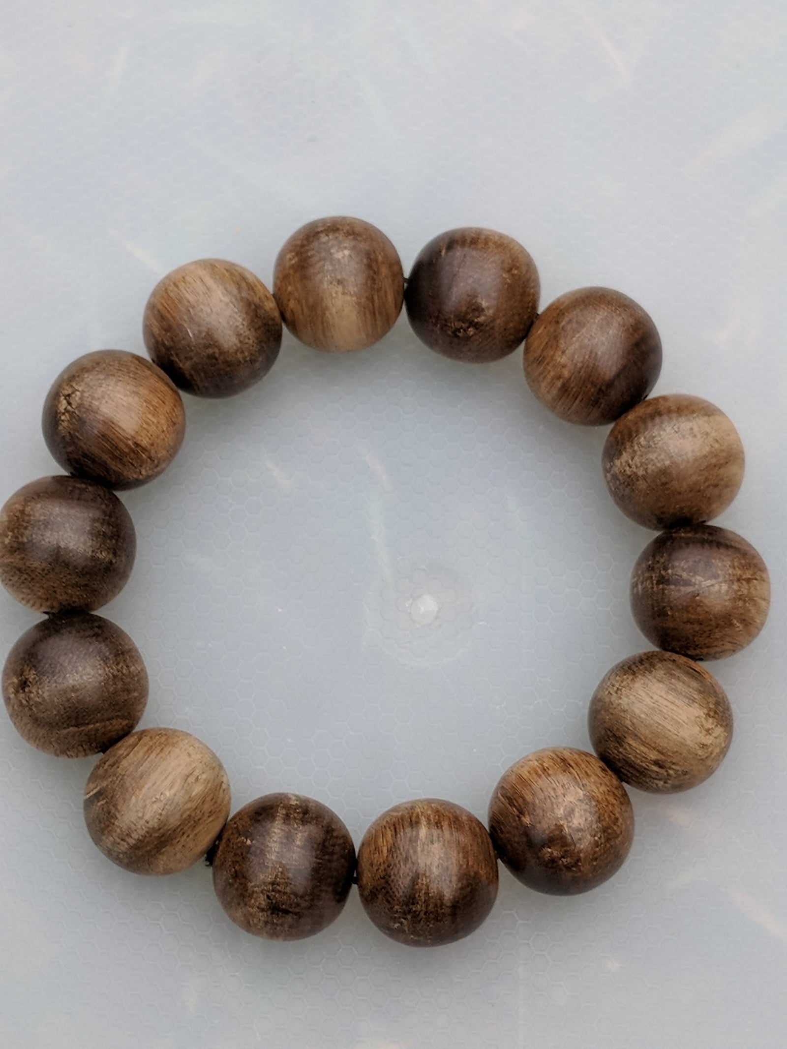Wild Agarwood Bracelet Borneo 28g sandpaper polished 14 beads 16mm -
