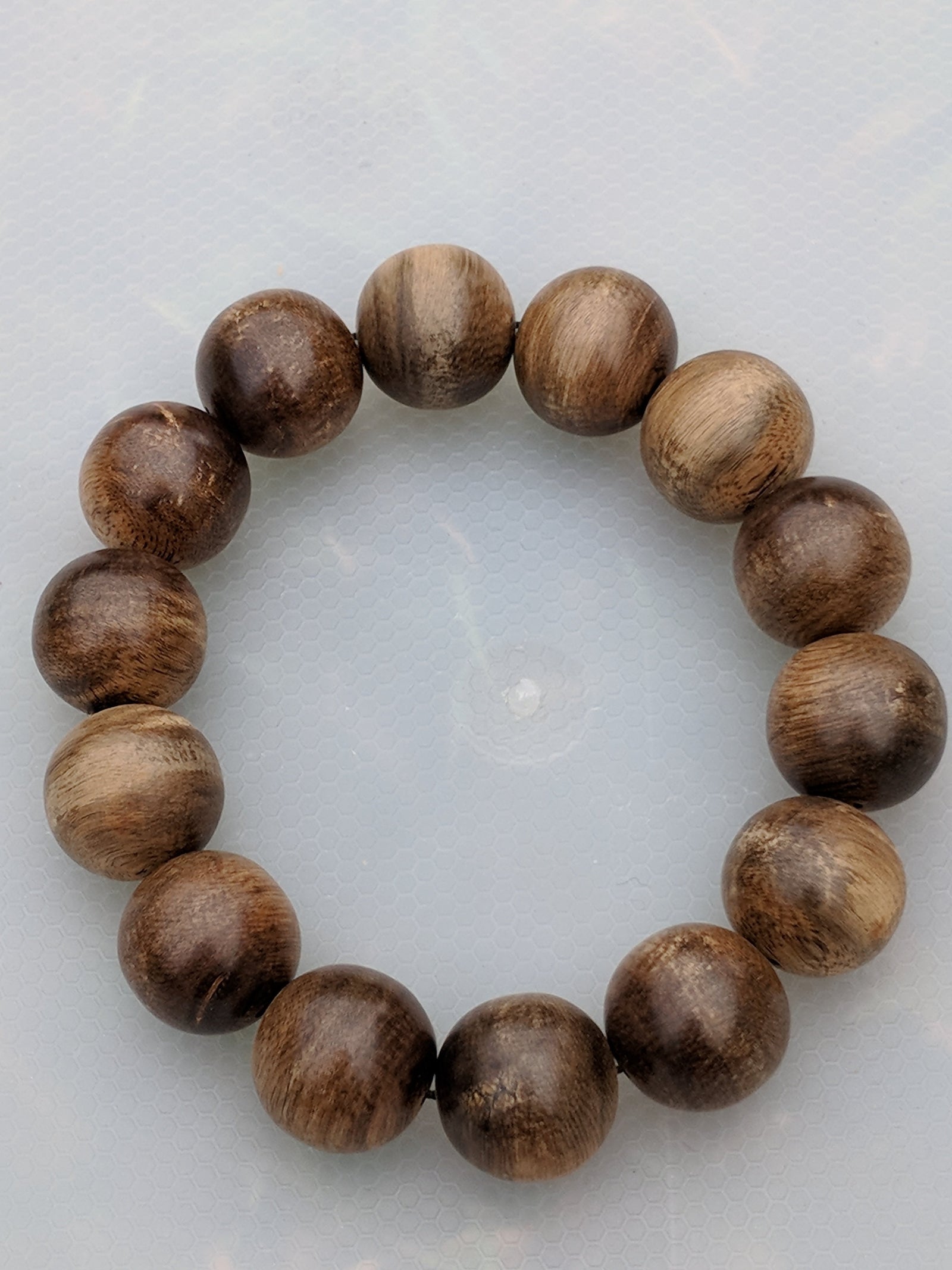 Wild Agarwood Bracelet Borneo 28g sandpaper polished 14 beads 16mm -