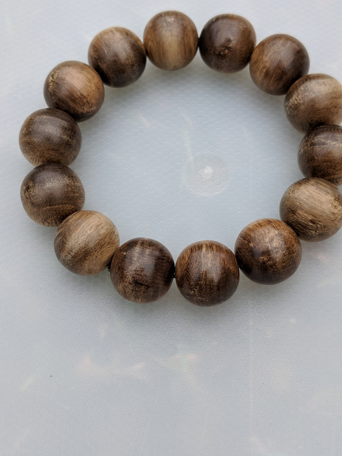 Wild Agarwood Bracelet Borneo 28g sandpaper polished 14 beads 16mm -