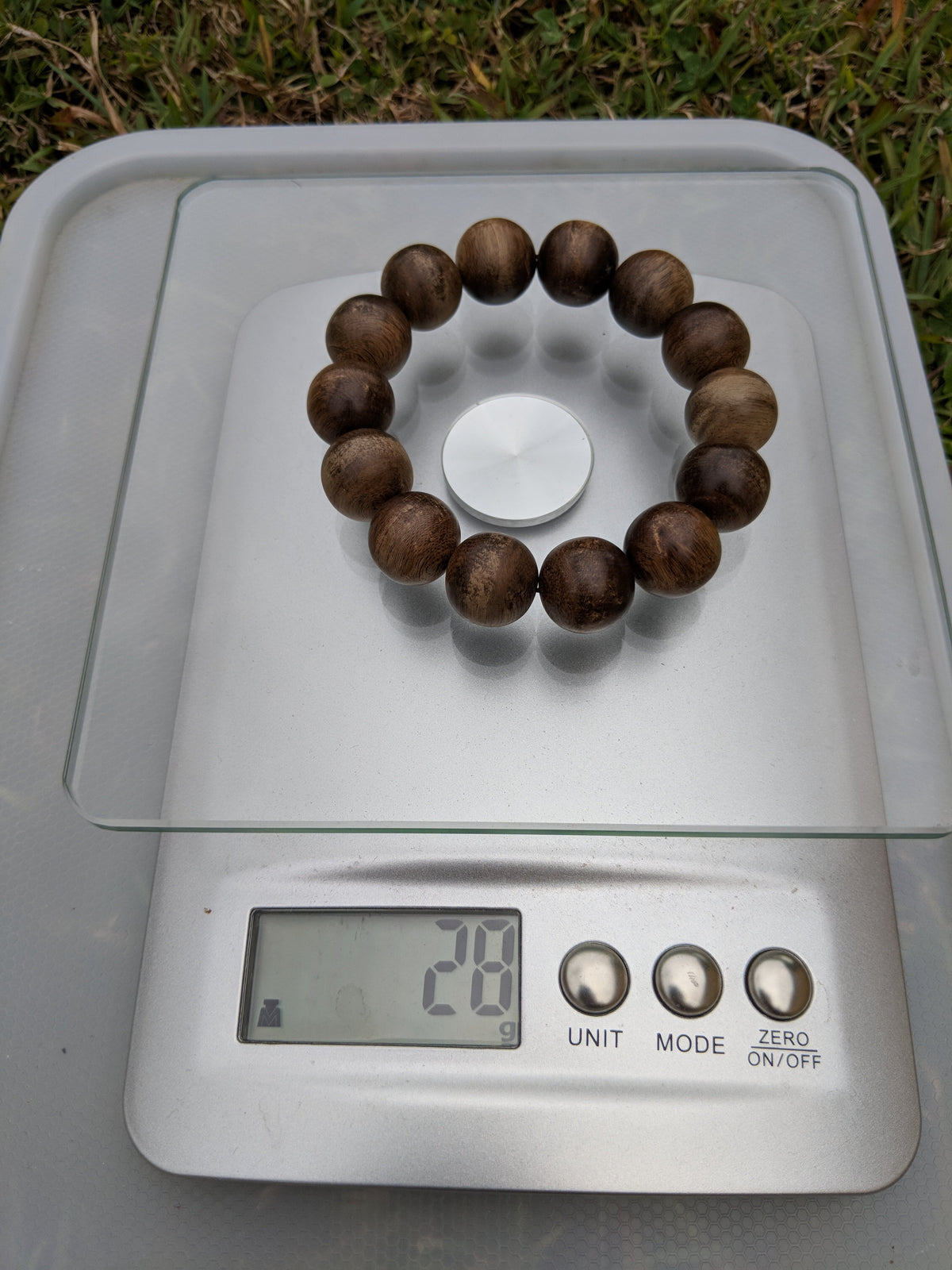 Wild Agarwood Bracelet Borneo 28g sandpaper polished 14 beads 16mm -