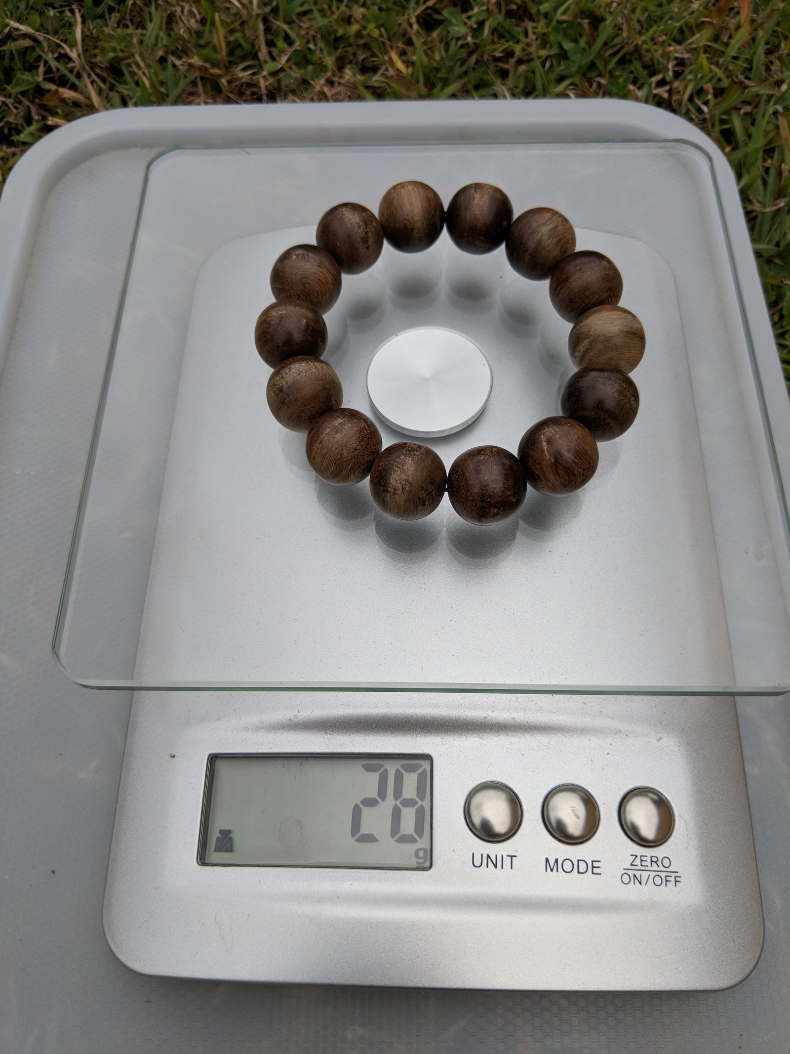 Wild Agarwood Bracelet Borneo 28g sandpaper polished 14 beads 16mm -