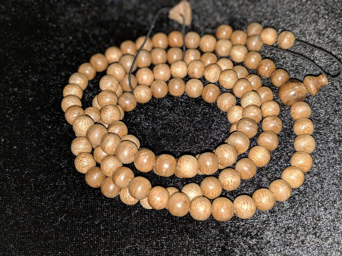SOLD-The Contentment Wild Borneo Agarwood Mala 8mm 20g 108 beads plus 6 extras and 1 piece of material -
