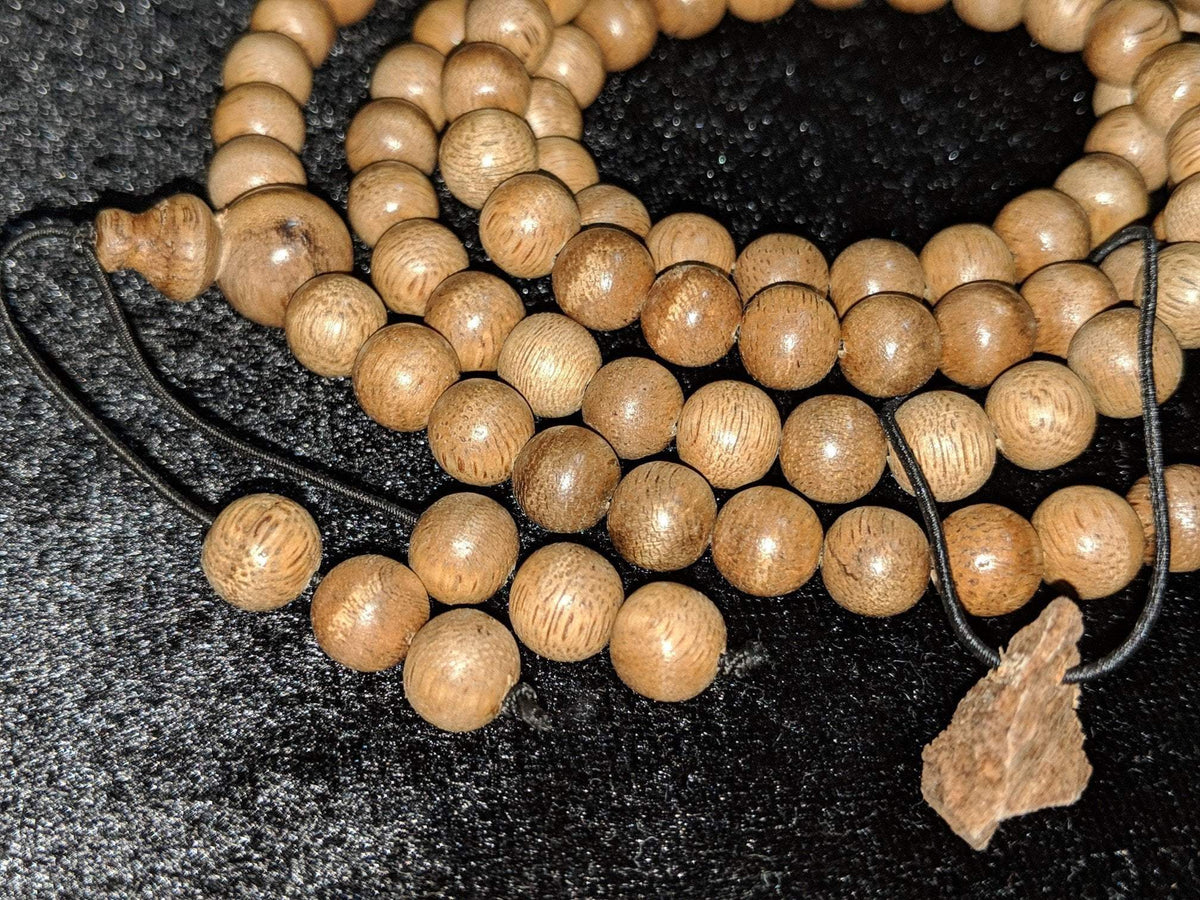 SOLD-The Contentment Wild Borneo Agarwood Mala 8mm 20g 108 beads plus 6 extras and 1 piece of material -