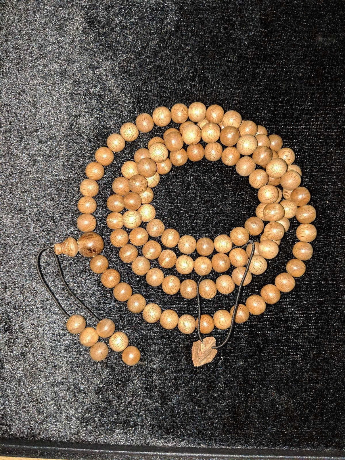 SOLD-The Contentment Wild Borneo Agarwood Mala 8mm 20g 108 beads plus 6 extras and 1 piece of material -