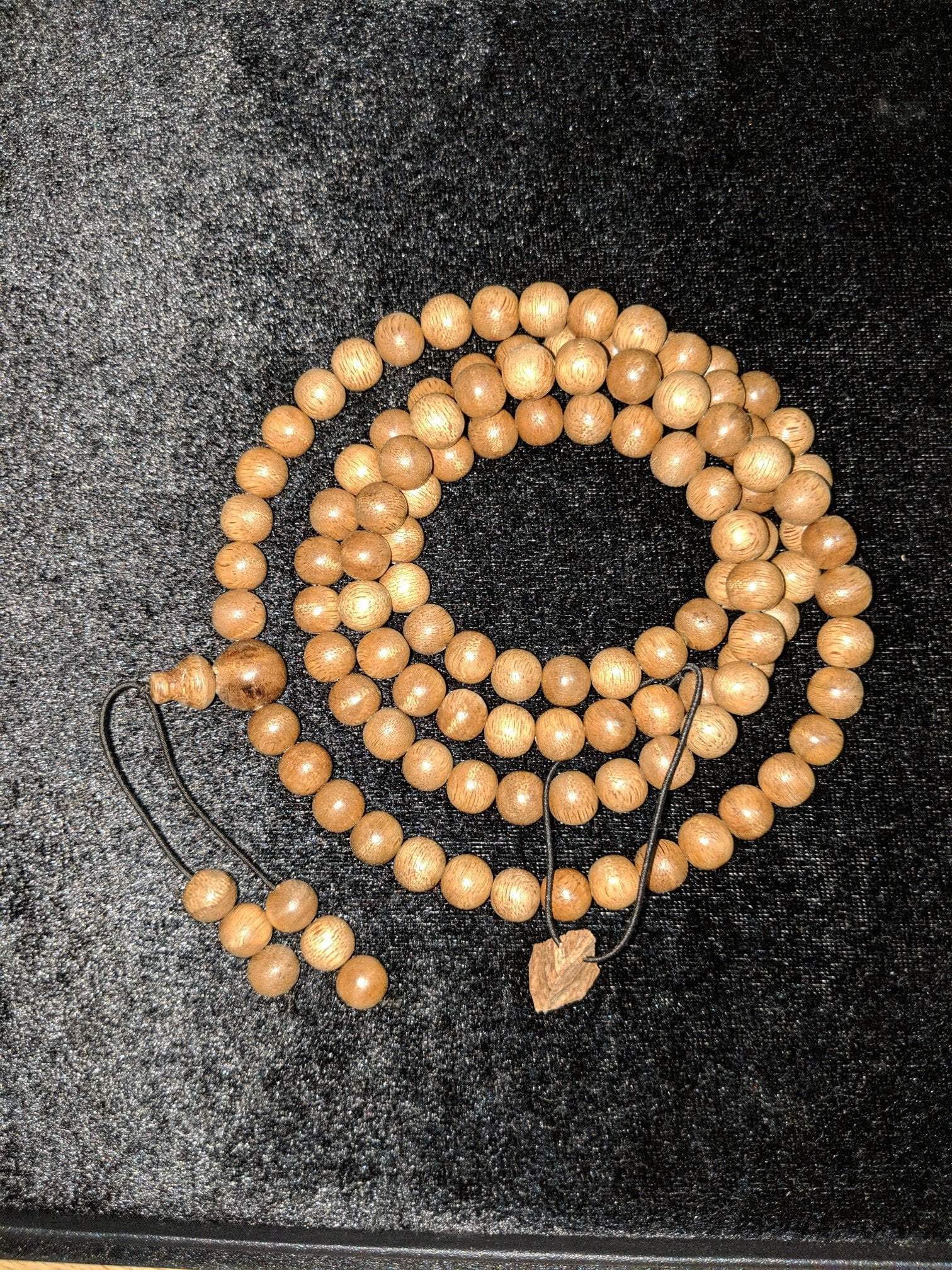 SOLD-The Contentment Wild Borneo Agarwood Mala 8mm 20g 108 beads plus 6 extras and 1 piece of material -