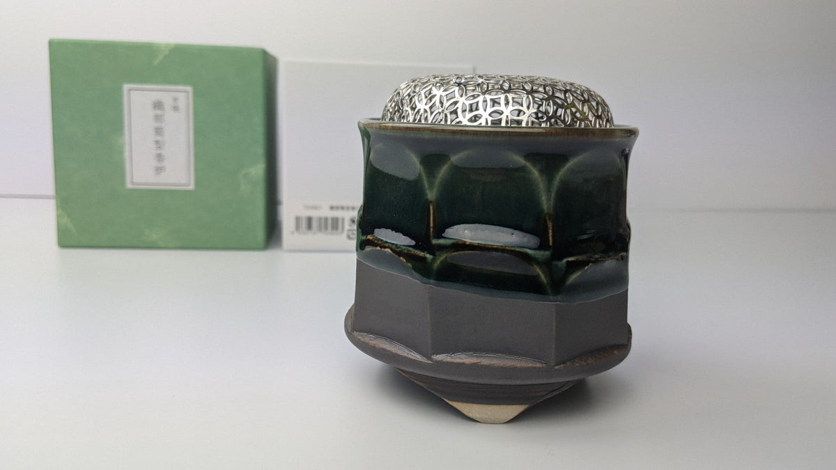 Shoyeido Porcelain Incense Burner Sumi and Oribe Green -