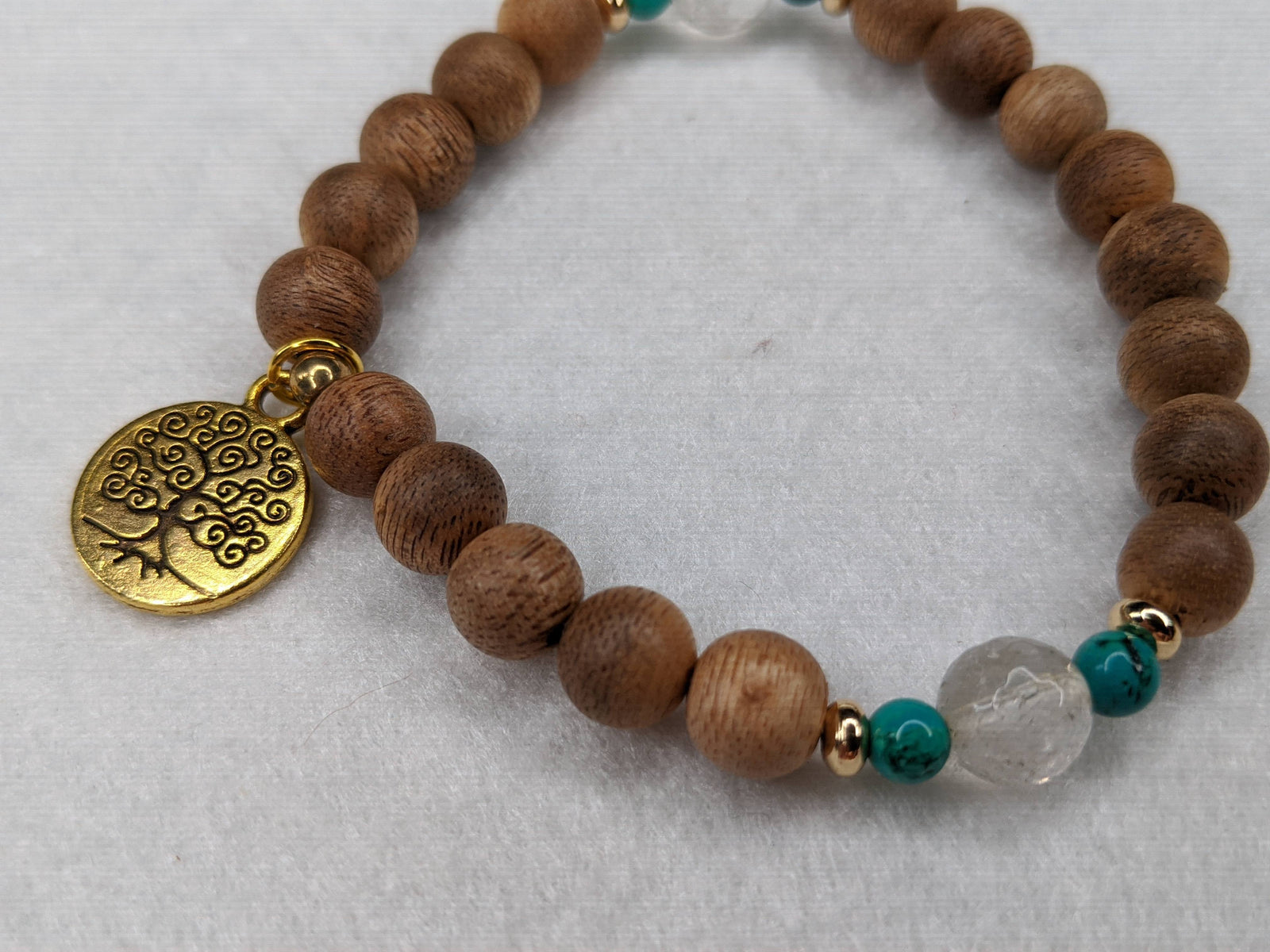 The Clarity - Cultivated agarwood 8mm bracelet with Tree of Life pedant, citrine and turquoise -