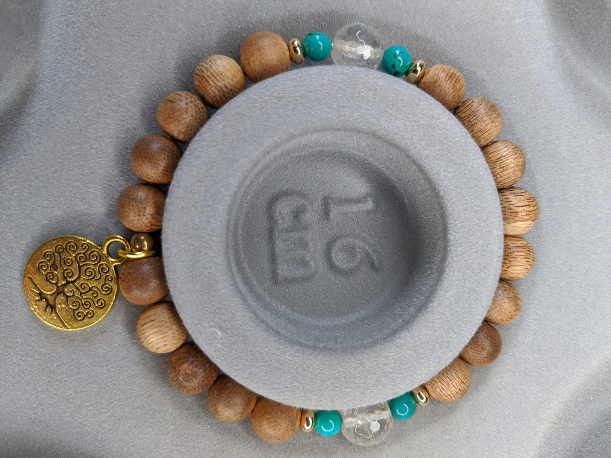 The Clarity - Cultivated agarwood 8mm bracelet with Tree of Life pedant, citrine and turquoise -