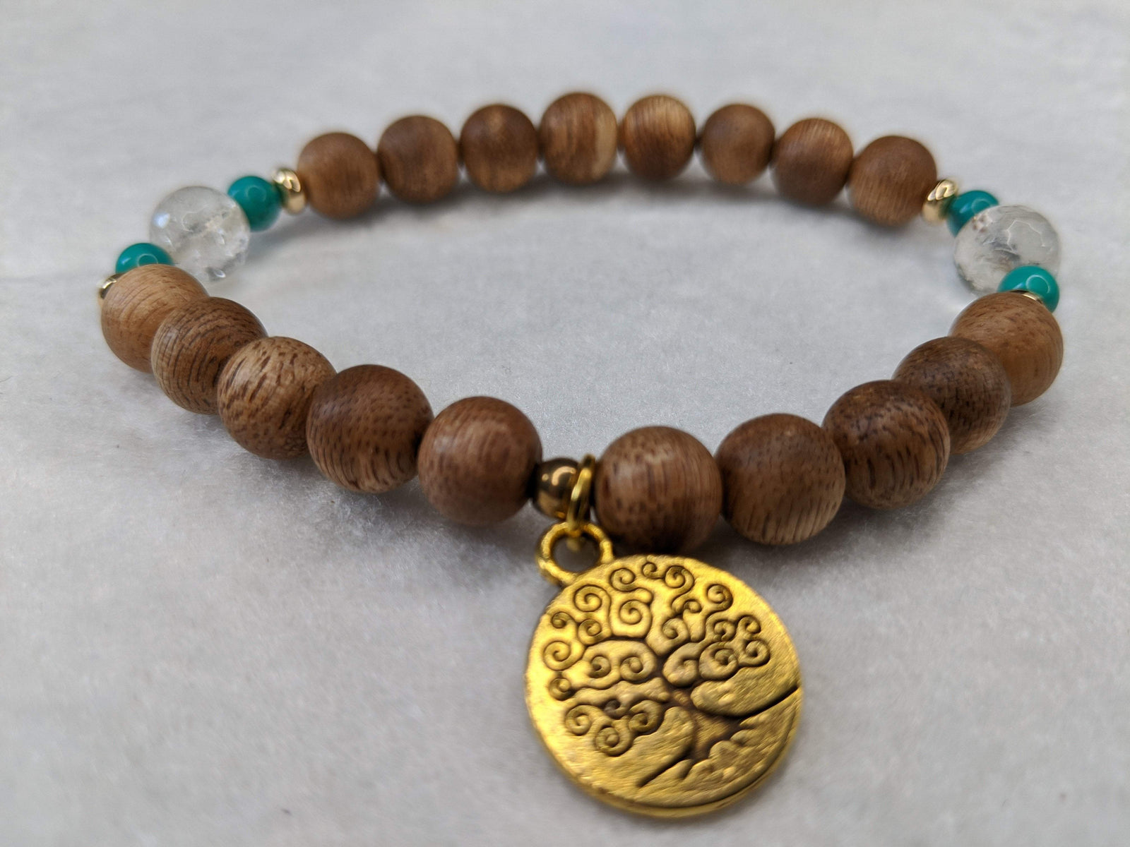 The Clarity - Cultivated agarwood 8mm bracelet with Tree of Life pedant, citrine and turquoise -