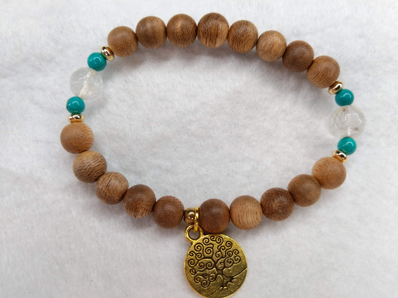 The Clarity - Cultivated agarwood 8mm bracelet with Tree of Life pedant, citrine and turquoise -